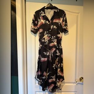 Kilo Brava Crane Midi Shirtdress Tie Waist size L